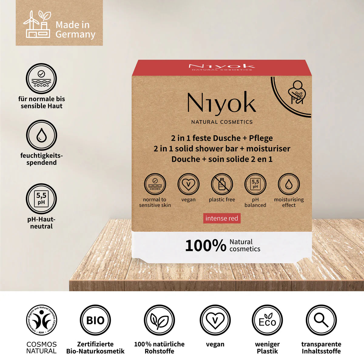 Niyok feste Naturseife intense red 80g