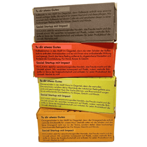 4x25g Nicama Duschseifen mit Peeling Effekt, Upcycling-Seife,Kaffesatz,Zitronenschale,Orangenschale,Kaffekirsche,Vegan,Naturkosmetik,Palmölfrei,Plastikfrei,Peel it up