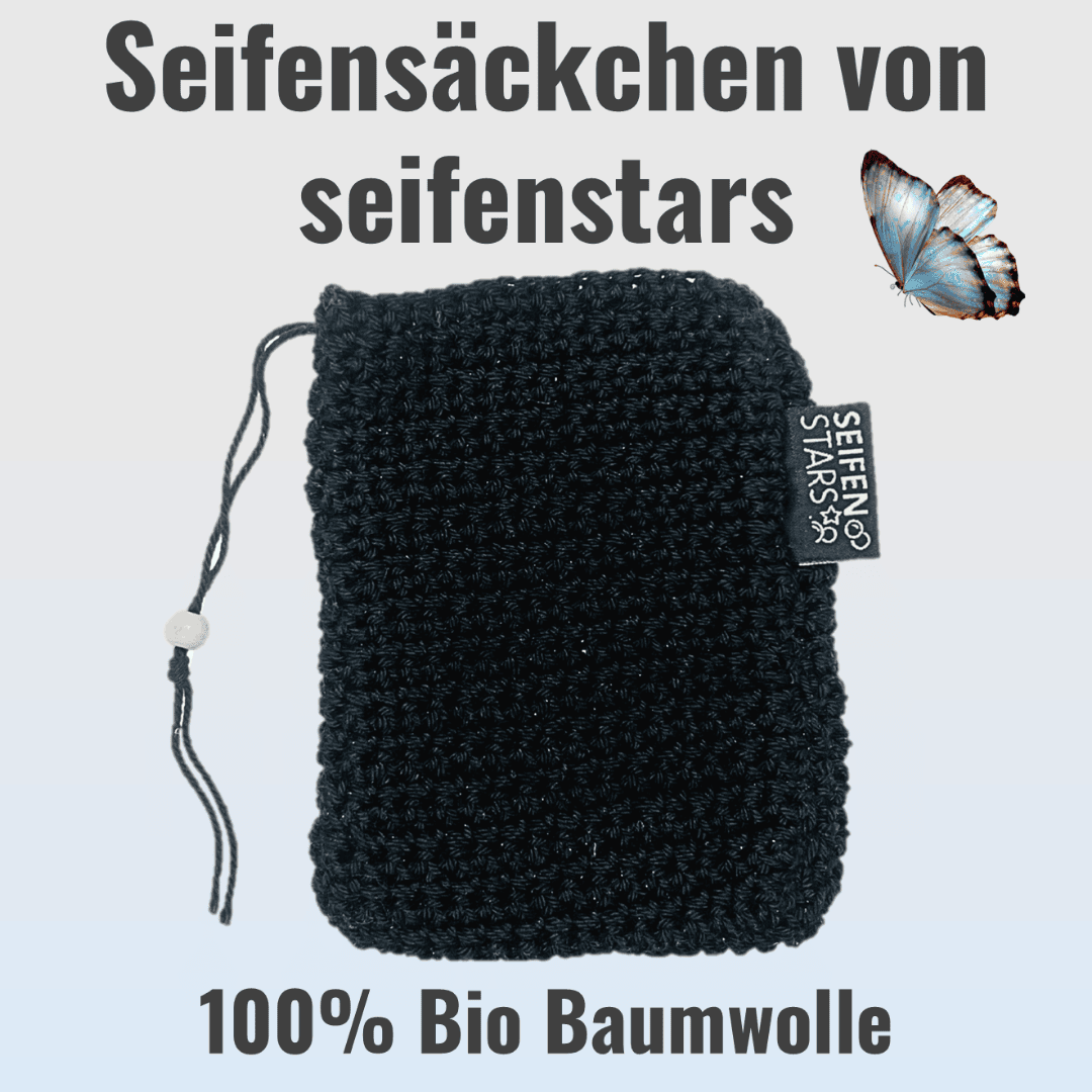 Seifensäckchen von seifenstars aus 100% Bio Baumwolle – 9 x 14 cm - schwarz