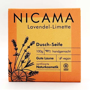 Duschseife "Lavendel-Limette" (COSMOS) 100g,Nicama,Vegan,Palmölfrei,Plastikfrei,Handgemacht,Naturkosmetik