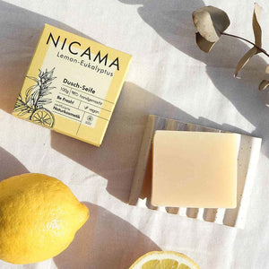 Duschseife "Lemon-Eukalyptus" (COSMOS) 100g,Nicama,Vegan,Palmölfrei,Plastikfrei,Handmade,Be Fresh,Naturkosmetik