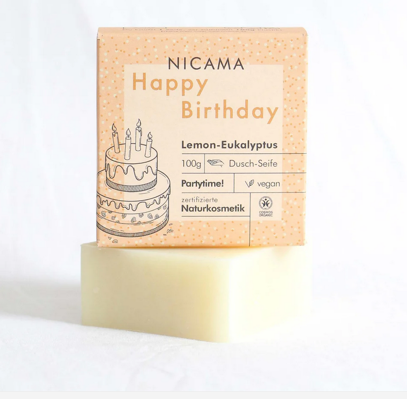 Nicama,Naturseife,Lemon,Eukalyptus,Körperseife,Vegan.Cosmos,Naturkosmetik,Happy Birthday Seife