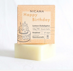 Nicama,Naturseife,Lemon,Eukalyptus,Körperseife,Vegan.Cosmos,Naturkosmetik,Happy Birthday Seife