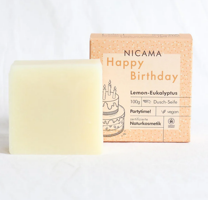 Nicama,Naturseife,Lemon,Eukalyptus,Körperseife,Vegan.Cosmos,Naturkosmetik,Happy Birthday Seife