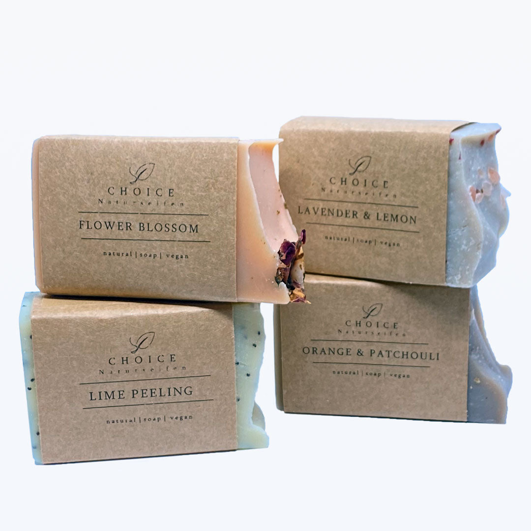 Geschenkbox "Alles Liebe", handgemacht – 200g von Choice 4 Seifen Blossom,Lemon,Peeling,Patchuli