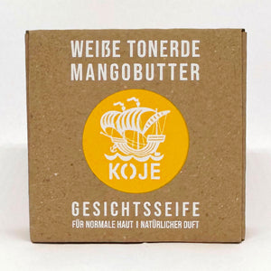 Gesichtsseife "Mangobutter", mineralisierend – 60g-Vegan-Palmölfrei-Plastikfrei-Koje-normale Haut-Natürlicher Duft-weiße Tonerde