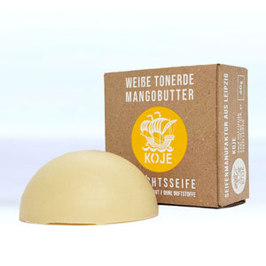 Gesichtsseife "Mangobutter", mineralisierend – 60g-Vegan-Palmölfrei-Plastikfrei-Koje-normale Haut-Natürlicher Duft-weiße Tonerde