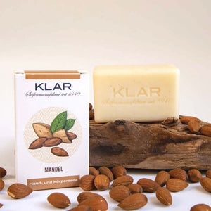 Hand- und Körperseife "Mandel", cosmos zertifiziert – 100g,feste Naturseife,Klar Seife
