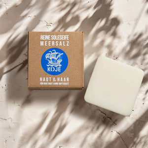 Haut- und Haarseife "Reine Soleseife Meersalz", handgesiedet – 100g,Vegan,Palmölfrei,Plastikfrei,Koje,für Raue Haut,ohne Duftstoffe
