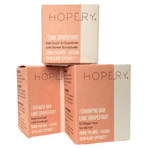Hopery Pflege-Set "Lime Grapefruit" – Körperbutter-festes Duschgel-Shampoo-Vegan-Palmölfrei-Plastikfrei
