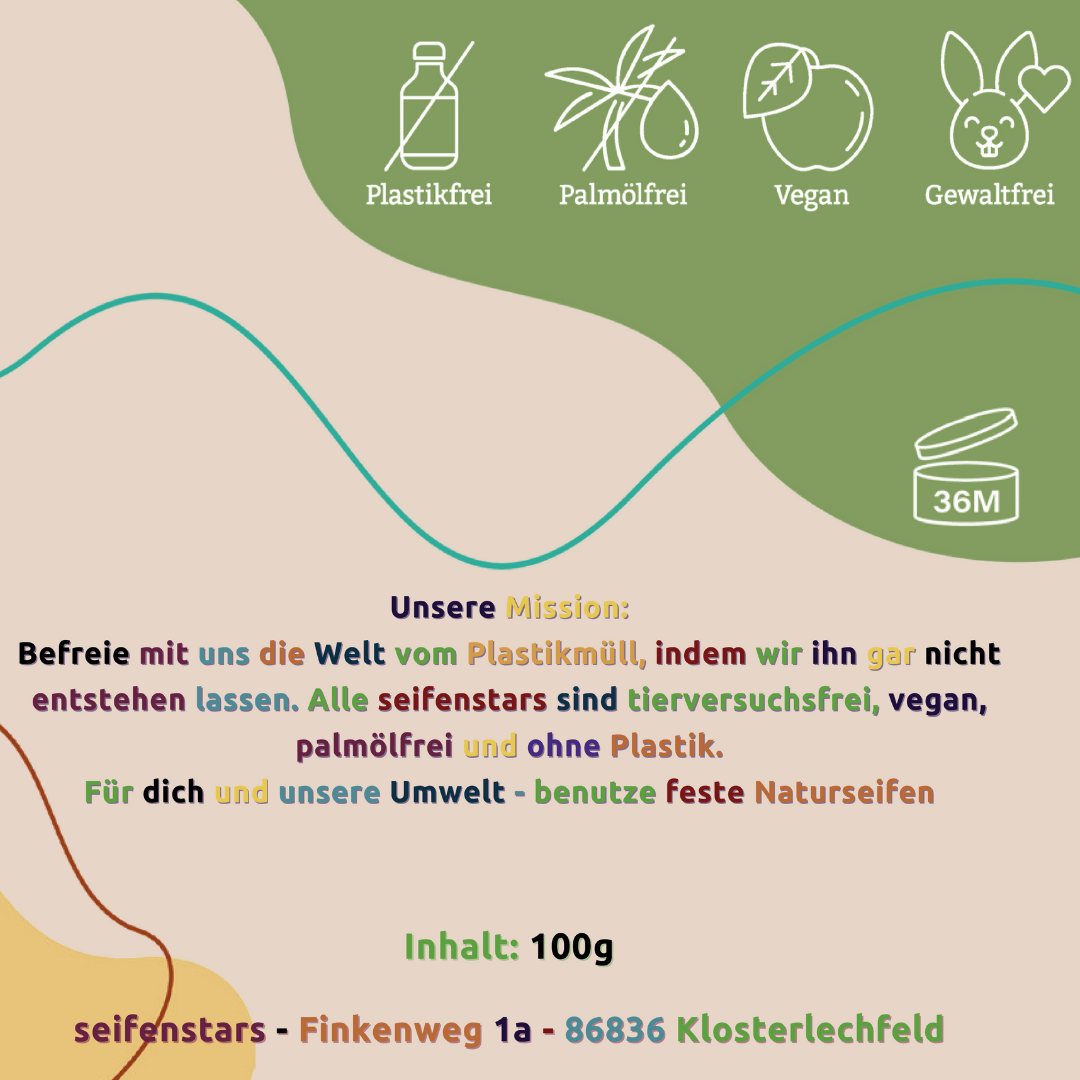 Koerper- und Haarseife  Kinderseife – 100g von seifenstars, Vegan, Palmoelfrei, Tierversuchsfrei, Plastikfrei