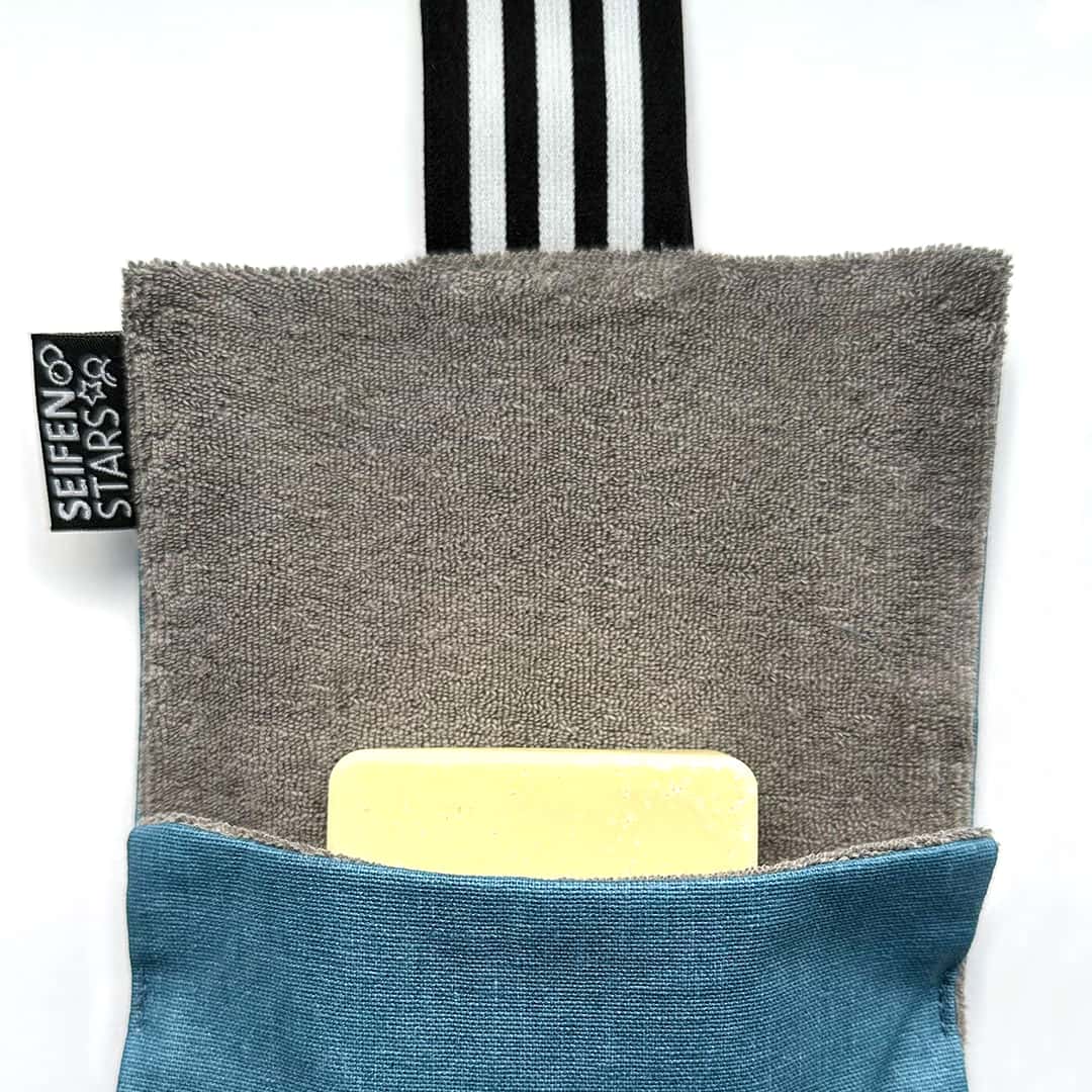 Seifentasche "Petrol/Grau" aus Baumwolle – 13,5 x 8 cm