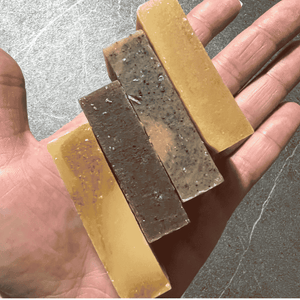 4x25g Nicama Duschseifen mit Peeling Effekt, Upcycling-Seife,Kaffesatz,Zitronenschale,Orangenschale,Kaffekirsche,Vegan,Naturkosmetik,Palmölfrei,Plastikfrei,Peel it up