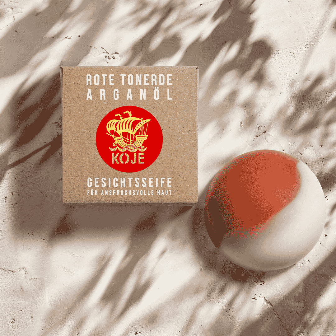 Natürliche Gesichtsseife "Arganöl", mineralisierend – 60g,Vegan,Palmölfrei,Plastikfrei,Koje,für anspruchsvolle Haut,rote Tonerde