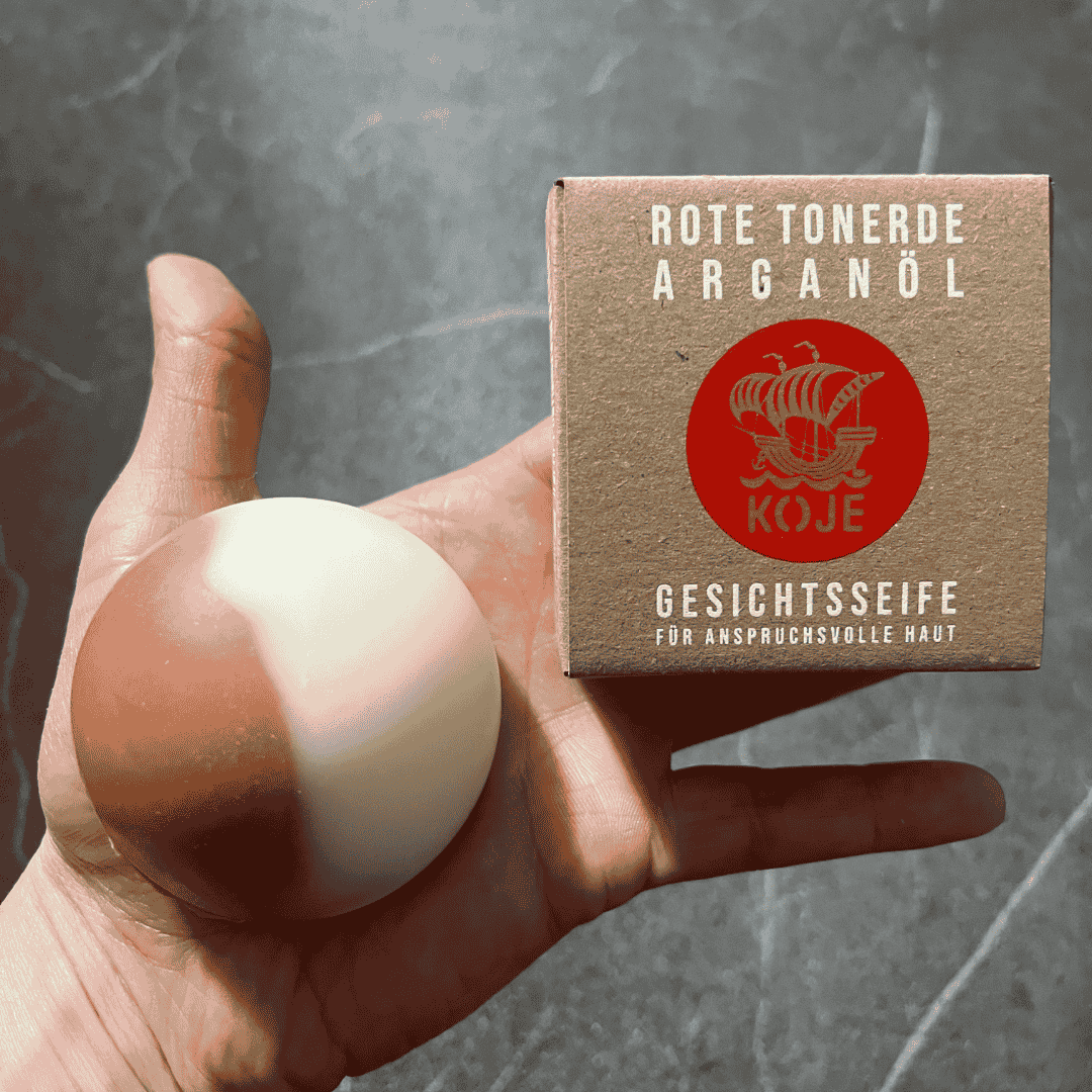 Natürliche Gesichtsseife "Arganöl", mineralisierend – 60g,Vegan,Palmölfrei,Plastikfrei,Koje,für anspruchsvolle Haut,rote Tonerde