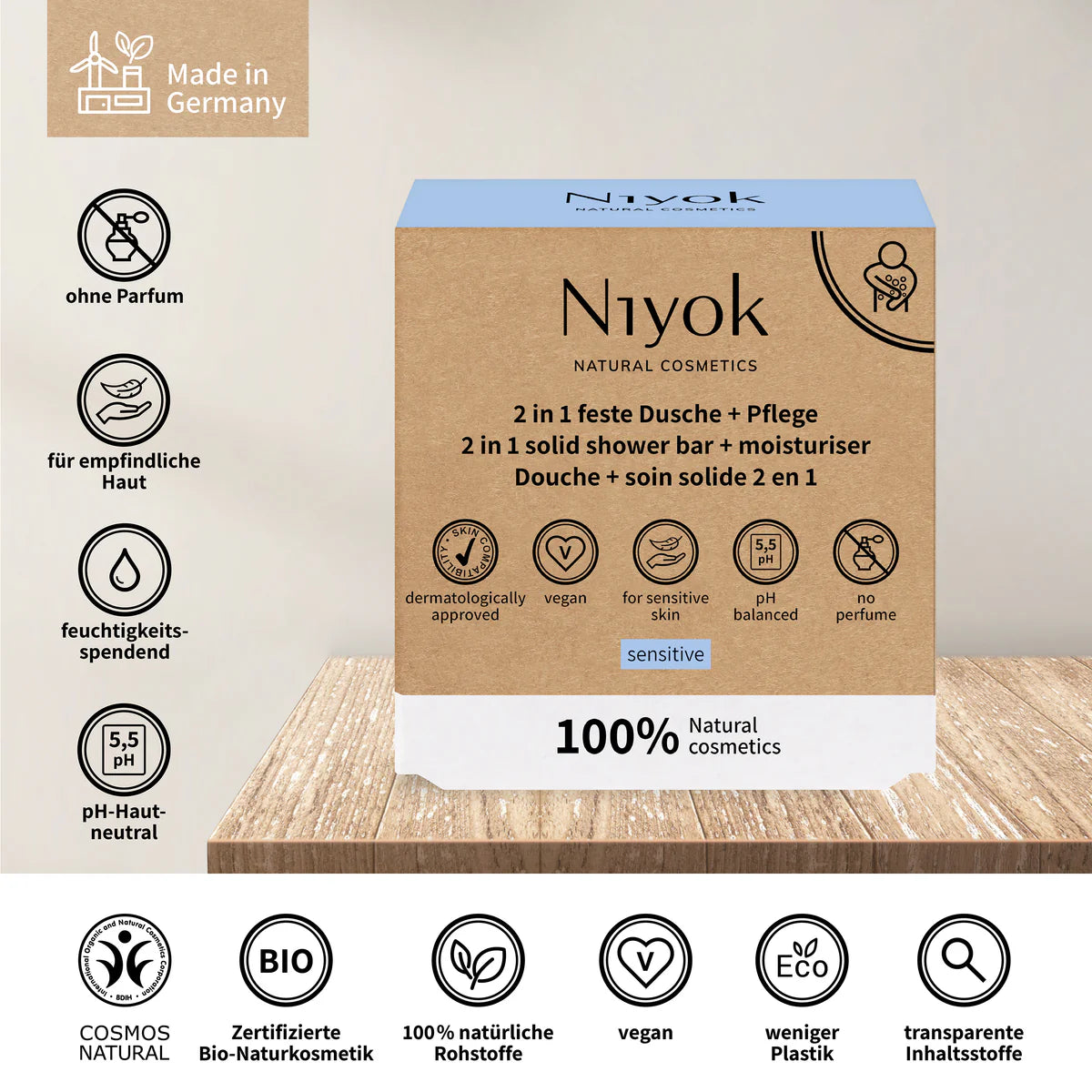 Niyok feste Natur-Seife sensitiv 80g