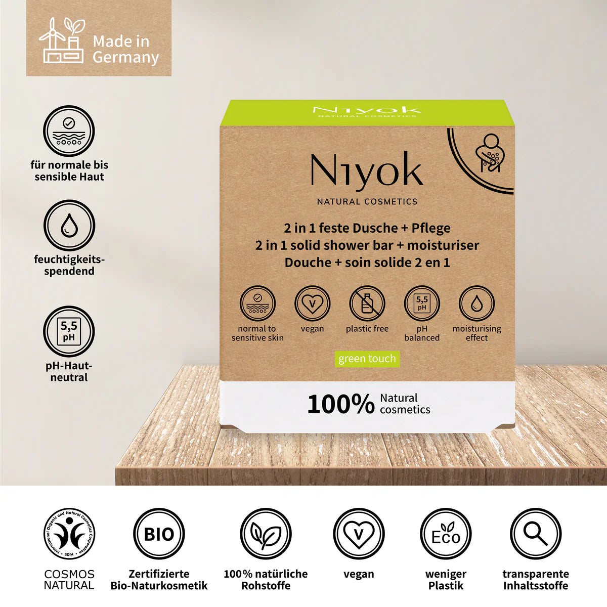Niyok feste Dusche green touch 80g,Vegan,Palmölfrei