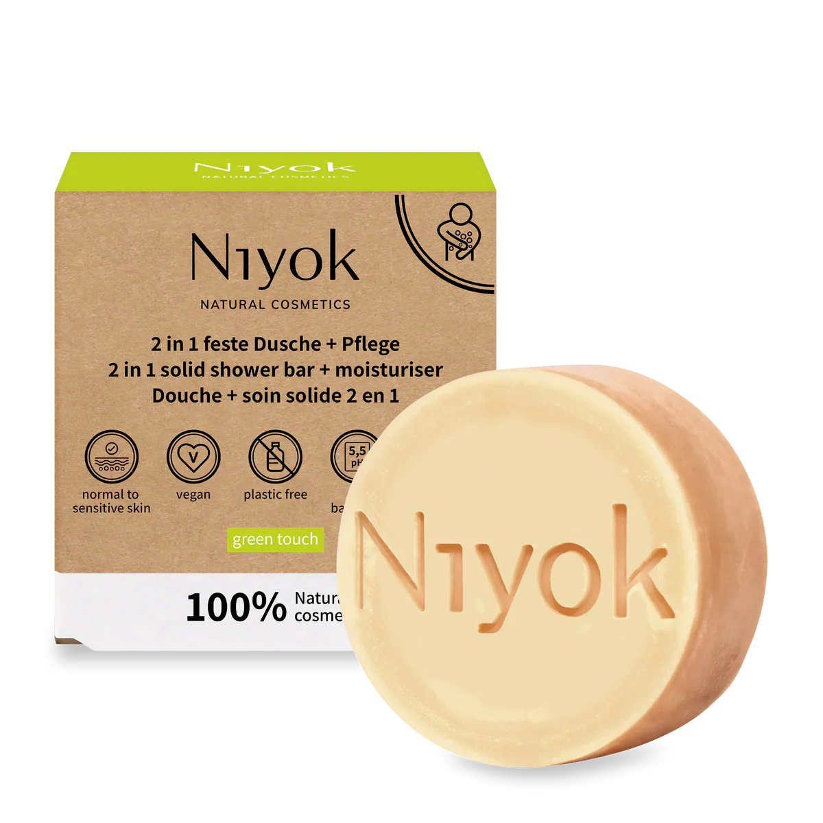Niyok feste Dusche green touch 80g,Vegan,Palmölfrei