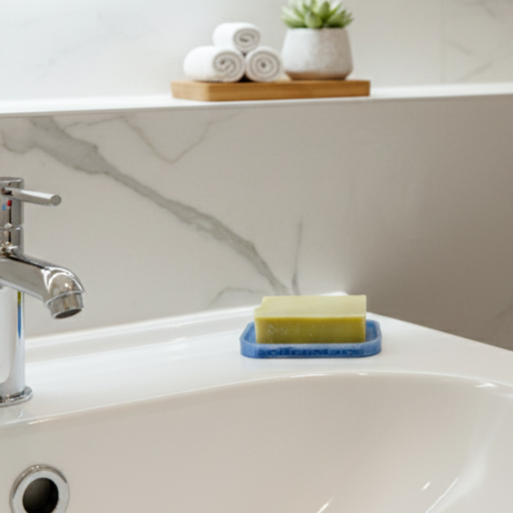 Seifenablage Flow in blau mit Meersalzseife rPETG von seifenstars