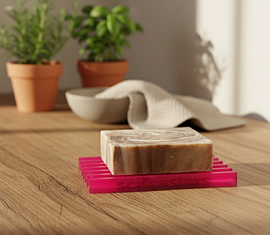 Seifenablage "Frostige Rose - Rosa-Transluzent", recyceltes PETG – 11 x 7,5 cm