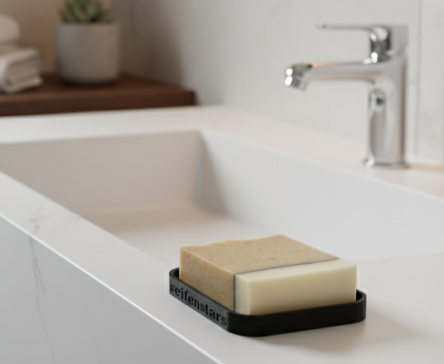 Seifenablage "Linéa – Schwarz" recyceltes PETG – 10 x 7,5 cm mit fester Naturseife