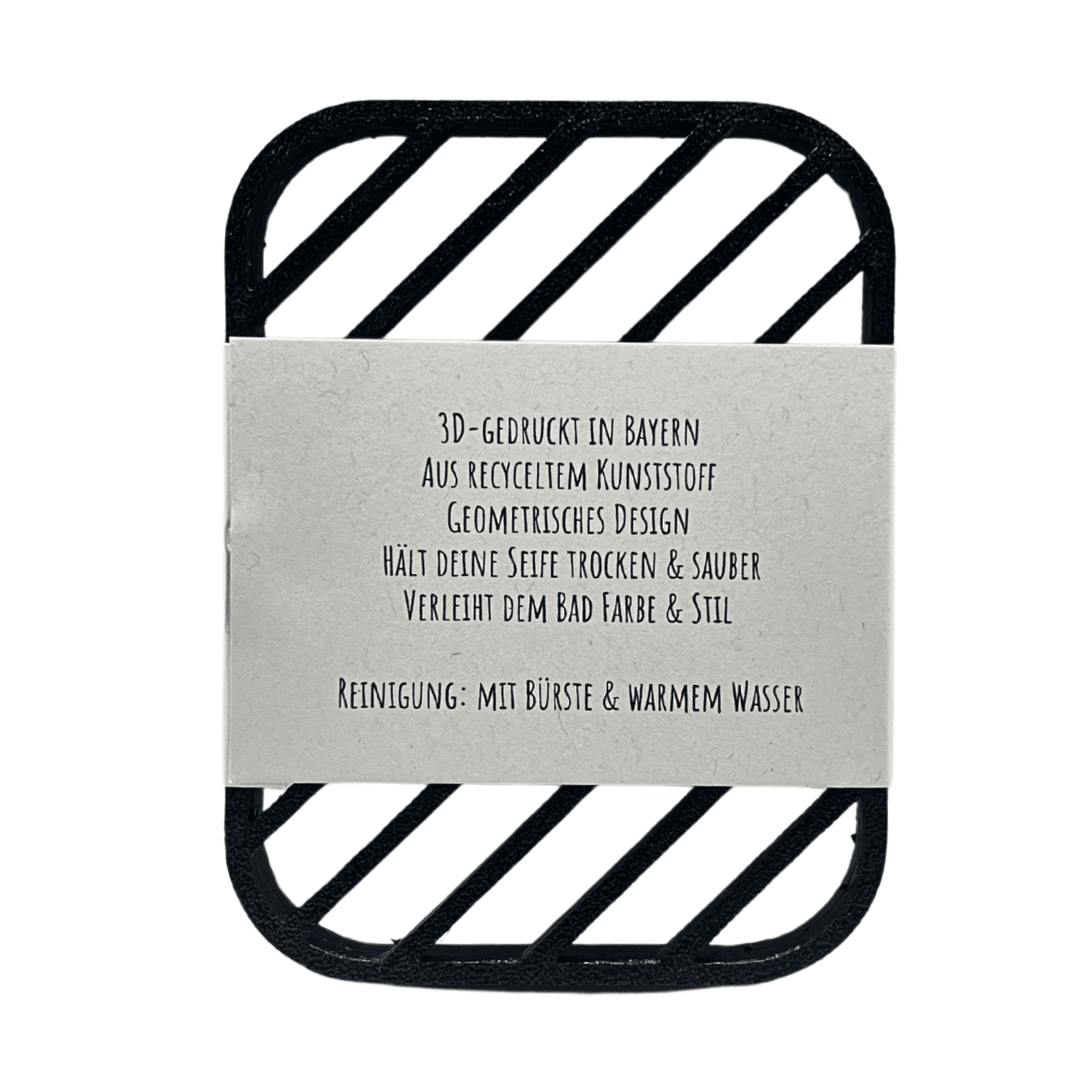 Seifenablage "Linéa – Schwarz" recyceltes PETG – 10 x 7,5 cm mit fester Naturseife