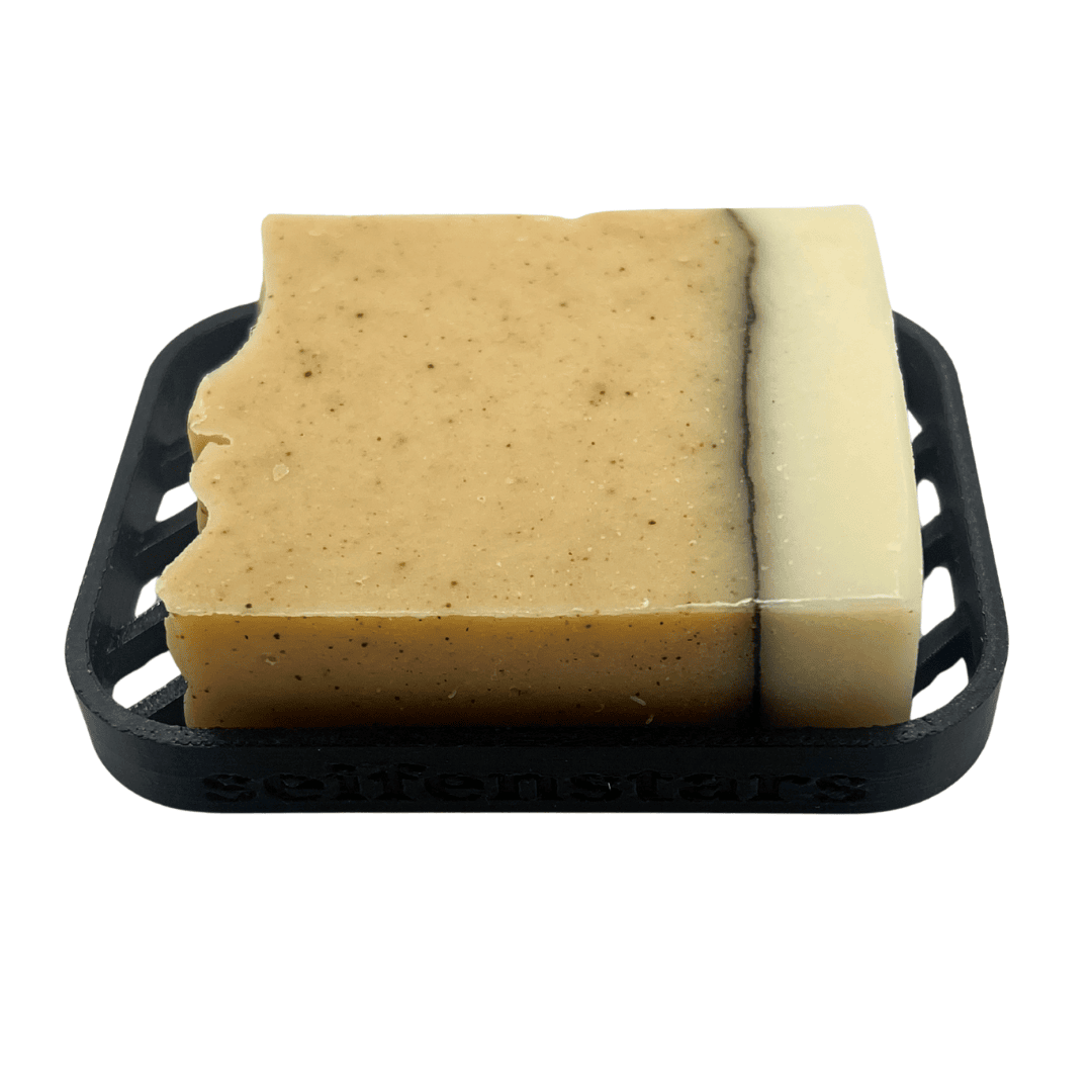 Seifenablage "Linéa – Schwarz" recyceltes PETG – 10 x 7,5 cm mit fester Naturseife