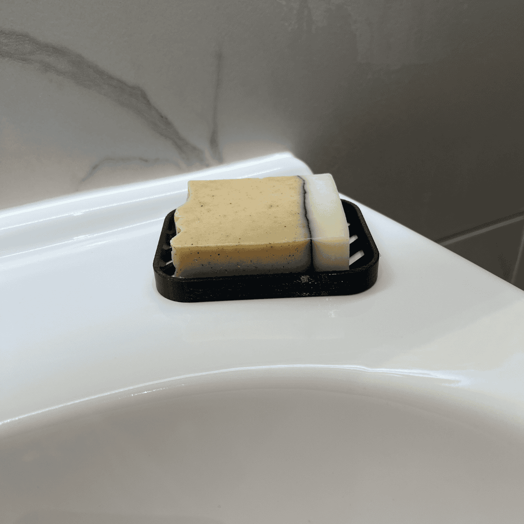 Seifenablage "Linéa – Schwarz" recyceltes PETG – 10 x 7,5 cm mit fester Naturseife