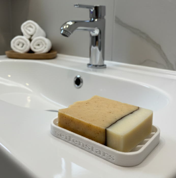 Seifenablage "Linéa – Weiß" recyceltes PETG – 10 x 7,5 cm mit fester Naturseife