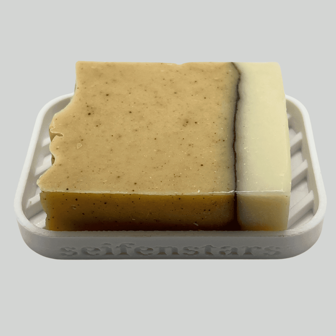 Seifenablage "Linéa – Weiß" recyceltes PETG – 10 x 7,5 cm mit fester Naturseife