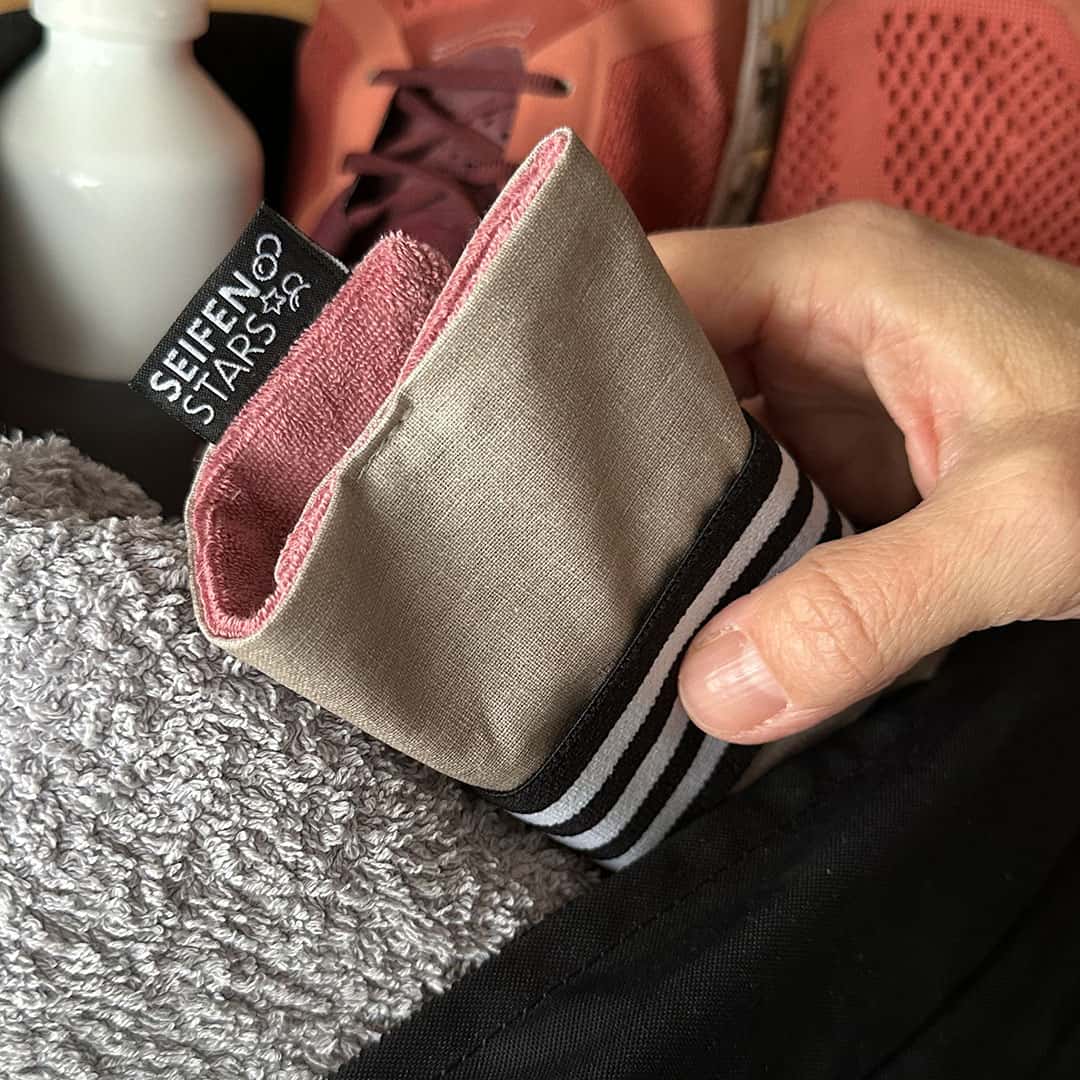 Seifentasche "Beige/Beere" aus Baumwolle mit fester Seife