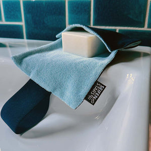 Seifentasche "Blau/Hellblau" aus Baumwolle mit fester Seife
