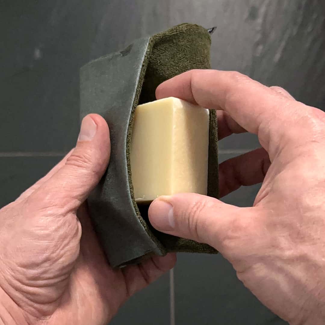 Seifentasche "Olive" aus Baumwolle mit fester Seife