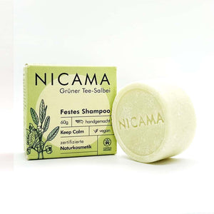 Shampoo "Grüner Tee & Salbei" (COSMOS) – 60g,Nicama,Vegan,Palmölfrei,Plastikfrei,Naturkosmetik, festes Shampoo,Keep Calm
