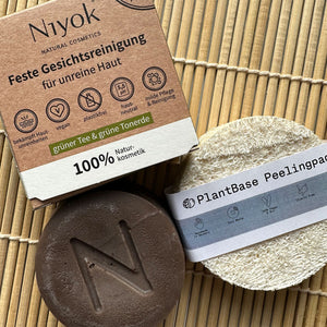 Start-Set "Impure",PlantBase Peelingpad und Niyk feste Gesichtsreinigung für unreine haut,grüner Tee und Tonerde