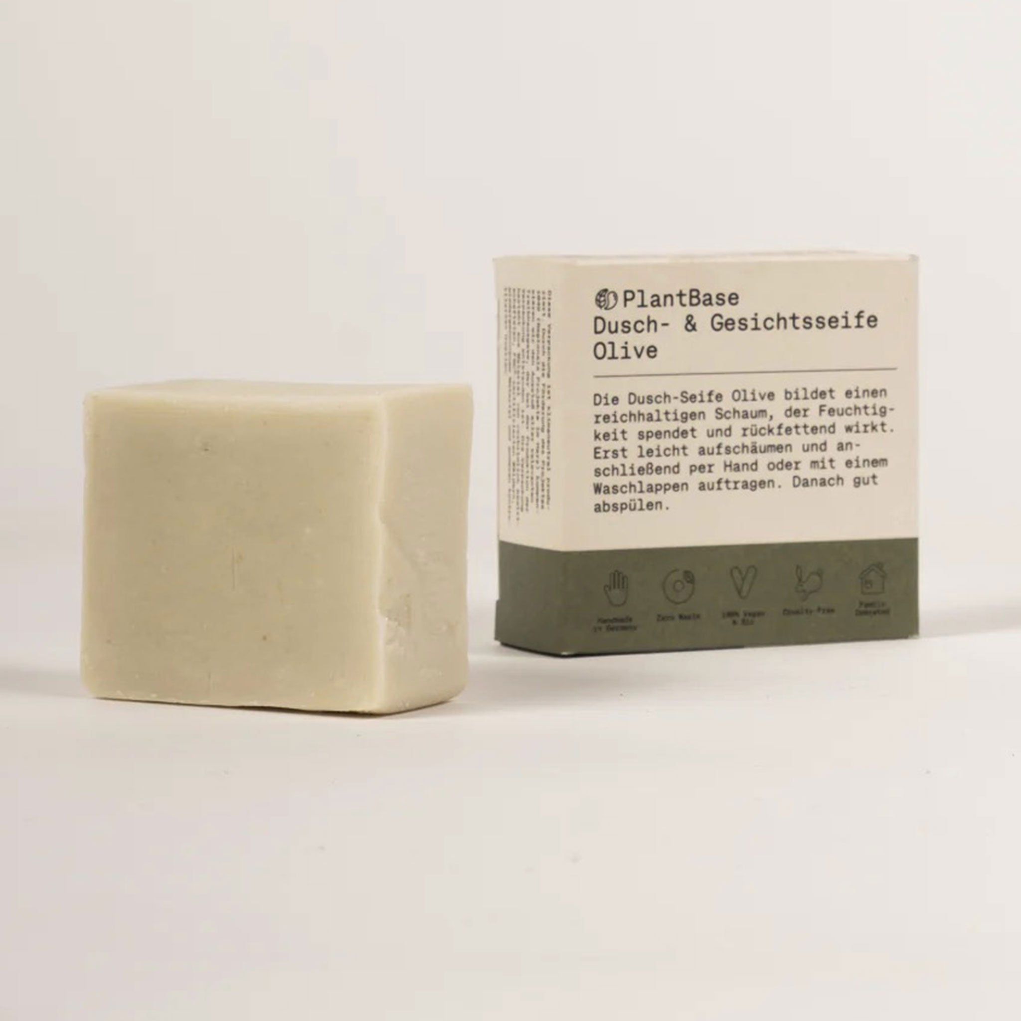 Dusch- und Gesichtsseife "Olive“, handgemacht – 100g,Vegan,PlantBase,Palmölfrei,Plastikfrei,Handmade,Zero Waste