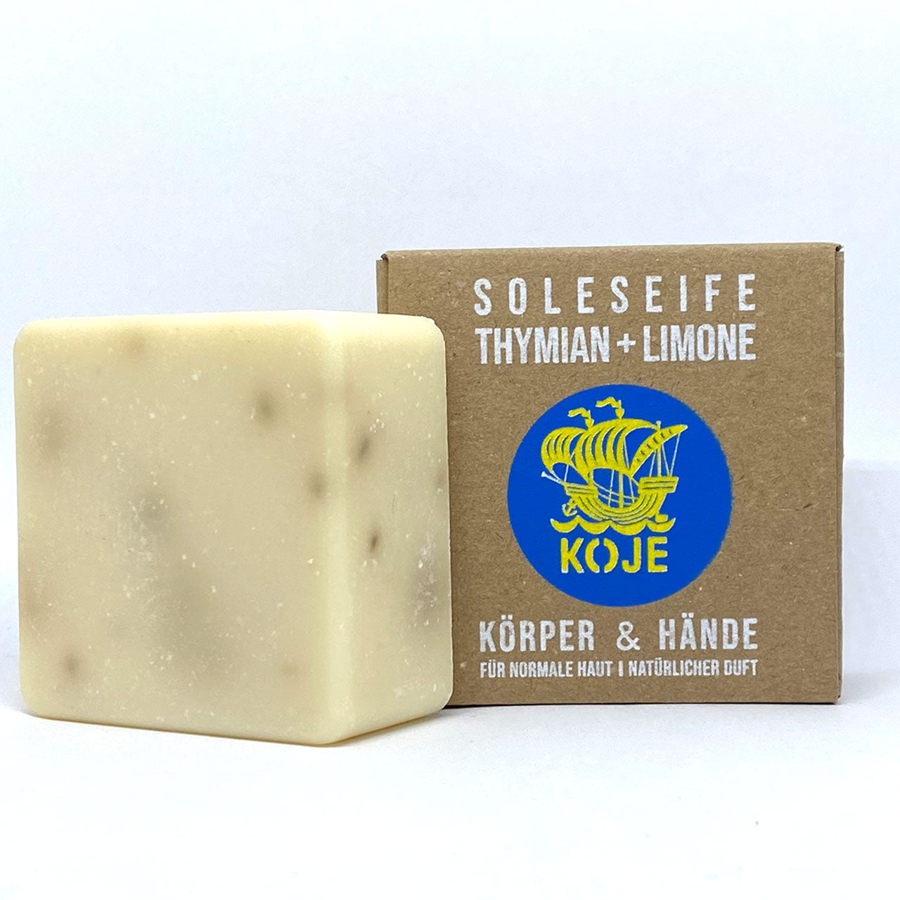 Hand- und Körperseife "Soleseife Thymian & Limone", handgesiedet – 100g,Vegan,Palmölfrei,Plastikfrei,für normale Haut,natürlicher Duft,Koje