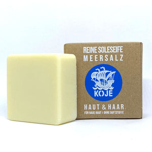 Haut- und Haarseife "Reine Soleseife Meersalz", handgesiedet – 100g,Vegan,Palmölfrei,Plastikfrei,Koje,für Raue Haut,ohne Duftstoffe